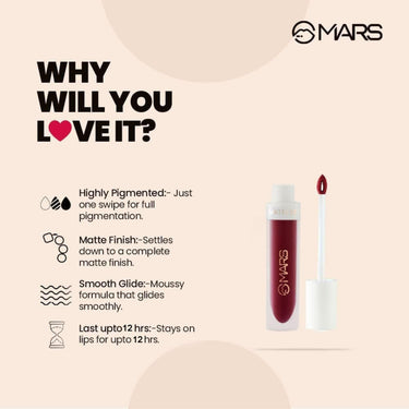 MARS Long Lasting Crayon Lipstick up to 12 Hours Stay (3.5 gm) (12-I Am Fierce) Matte Liquid Lip Color | Long Lasting | Non-Transfer & Waterproof Lipstick for Women (4.5 ml) (03-Blow a Kiss)